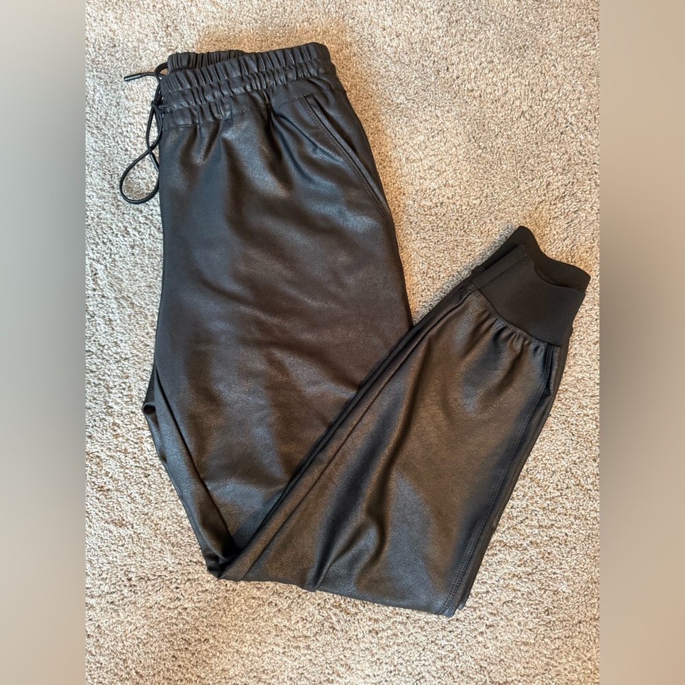 Women's Coated Black Jogger Pants